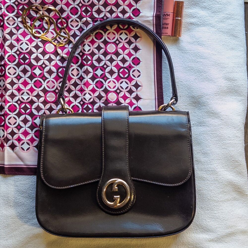 Black Leather Top-Handle Women's Bag with Gold Hardware